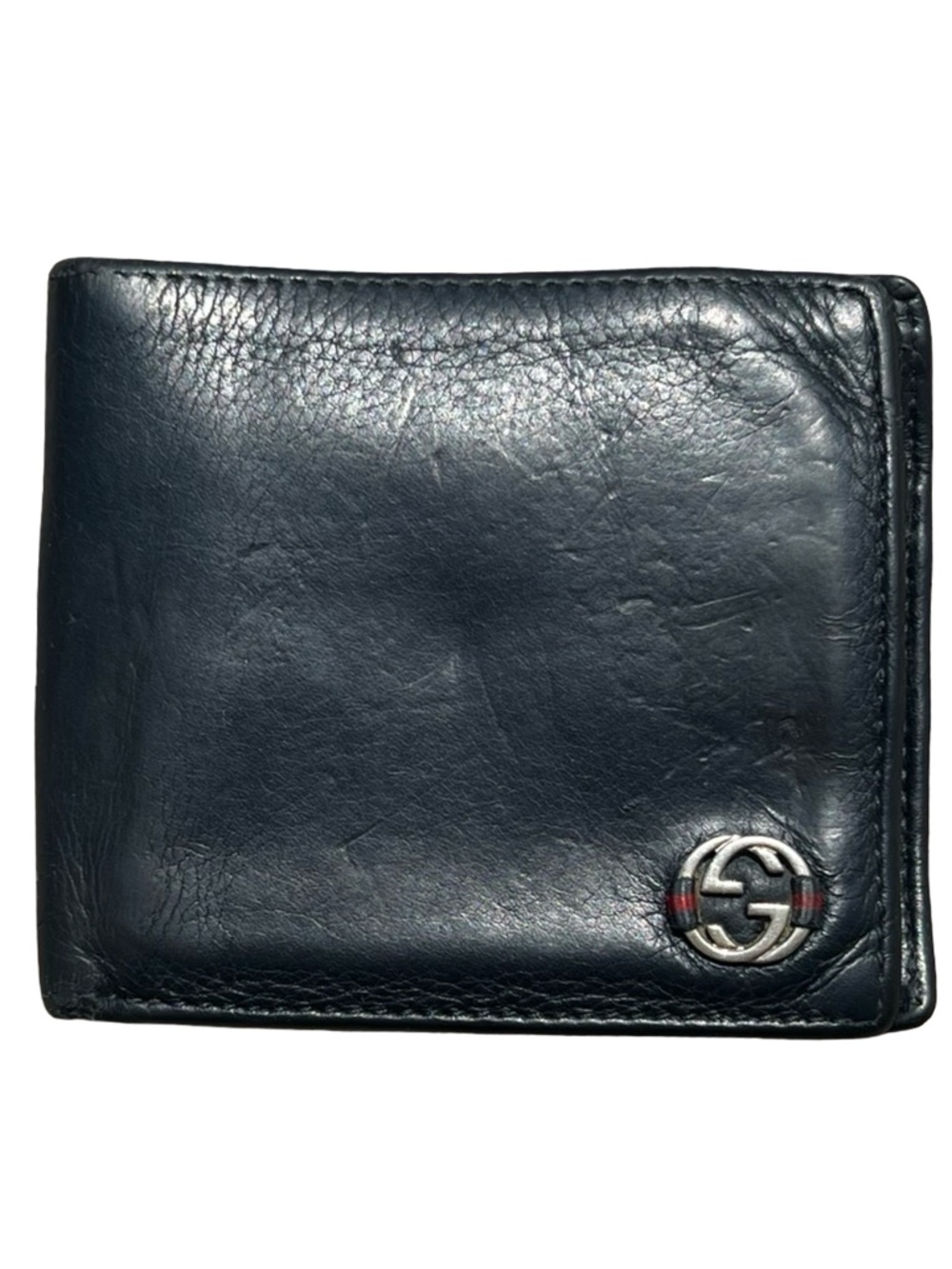 GUCCI Navy Blue Leather Bi-Fold Wallet with Interlocking G Vintage - Picture 9 of 15